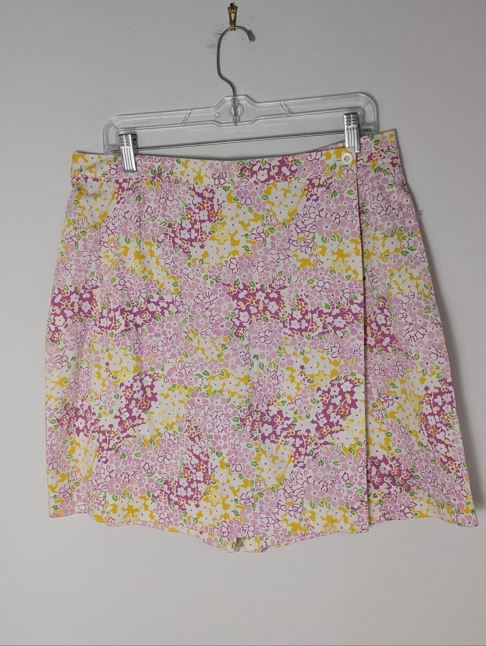 Charter Club Red Floral Wrap Mini Skirt skort Size 14 Cotton Casual Summer New